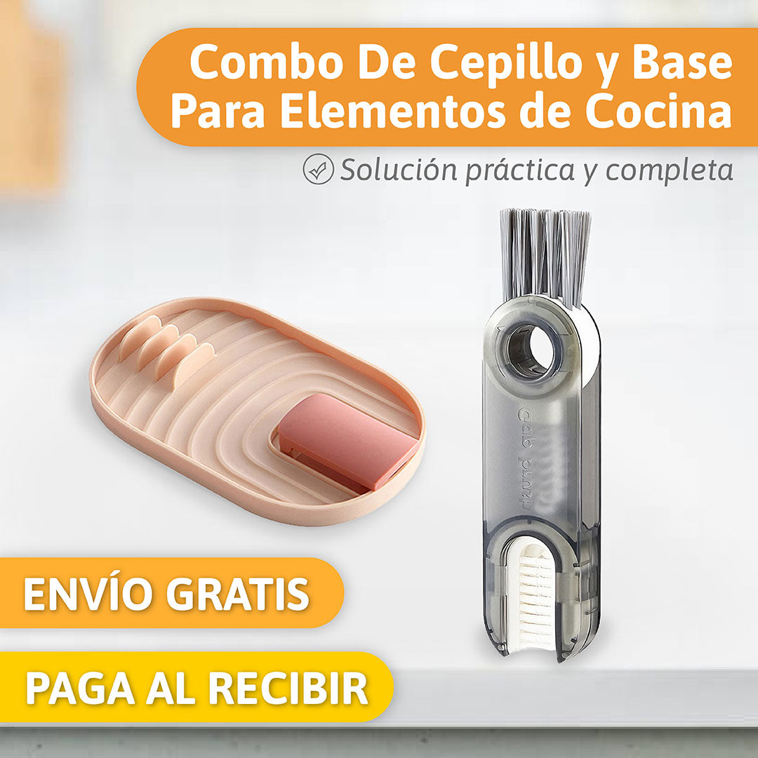 Combo de Cepillo y Base Para Elementos de Cocina