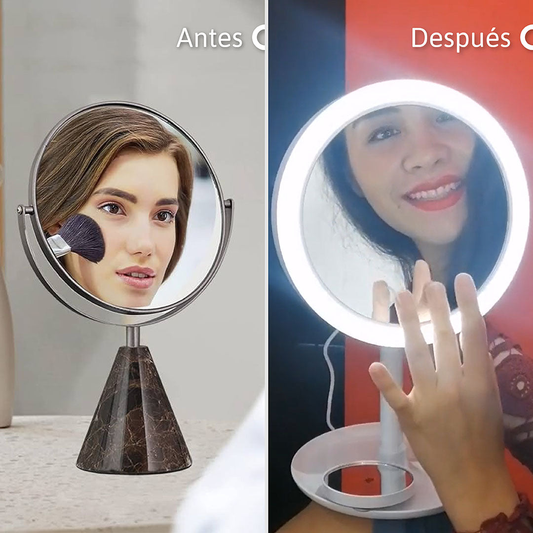Espejo LED Portátil con Ventilador y Aumento 5X: Iluminación Perfecta