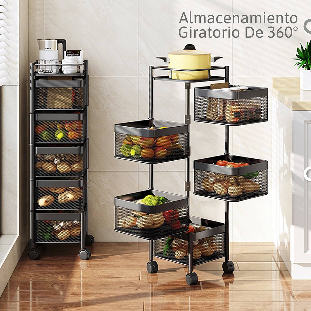 Estante Giratorio Multiusos: Organizador de 5 Niveles con Ruedas