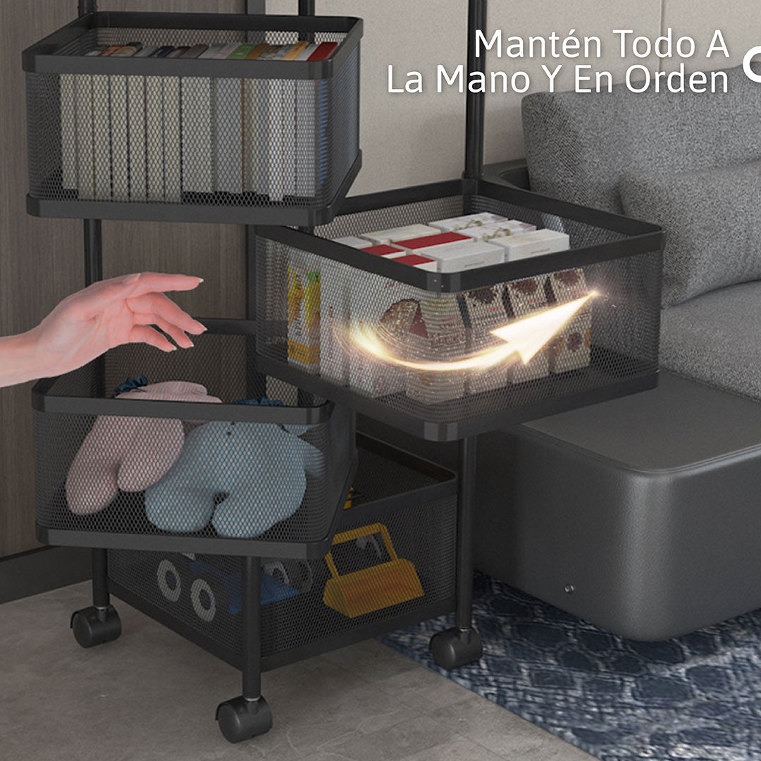 Estante Giratorio Multiusos: Organizador de 5 Niveles con Ruedas
