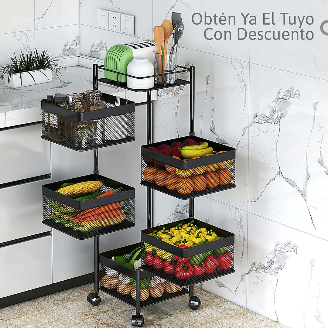 Estante Giratorio Multiusos: Organizador de 5 Niveles con Ruedas