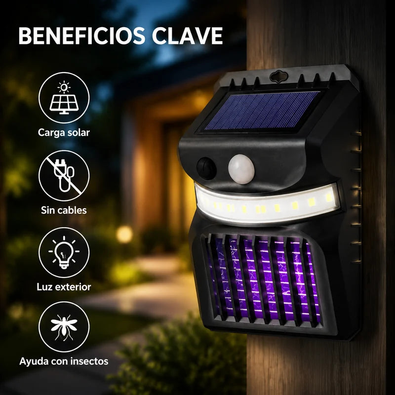 Luz exterior y apoyo contra insectos en un solo producto