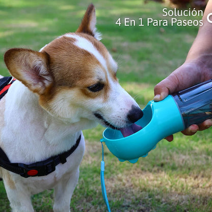 Botella 4 en 1 para Mascotas: Hidrata, Alimenta y Limpia en Cada Aventura