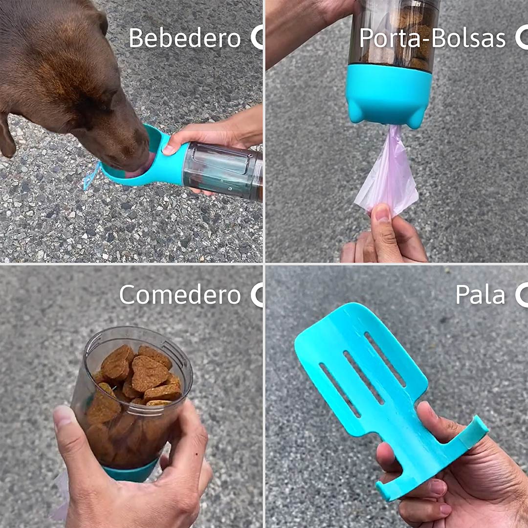 Botella 4 en 1 para Mascotas: Hidrata, Alimenta y Limpia en Cada Aventura