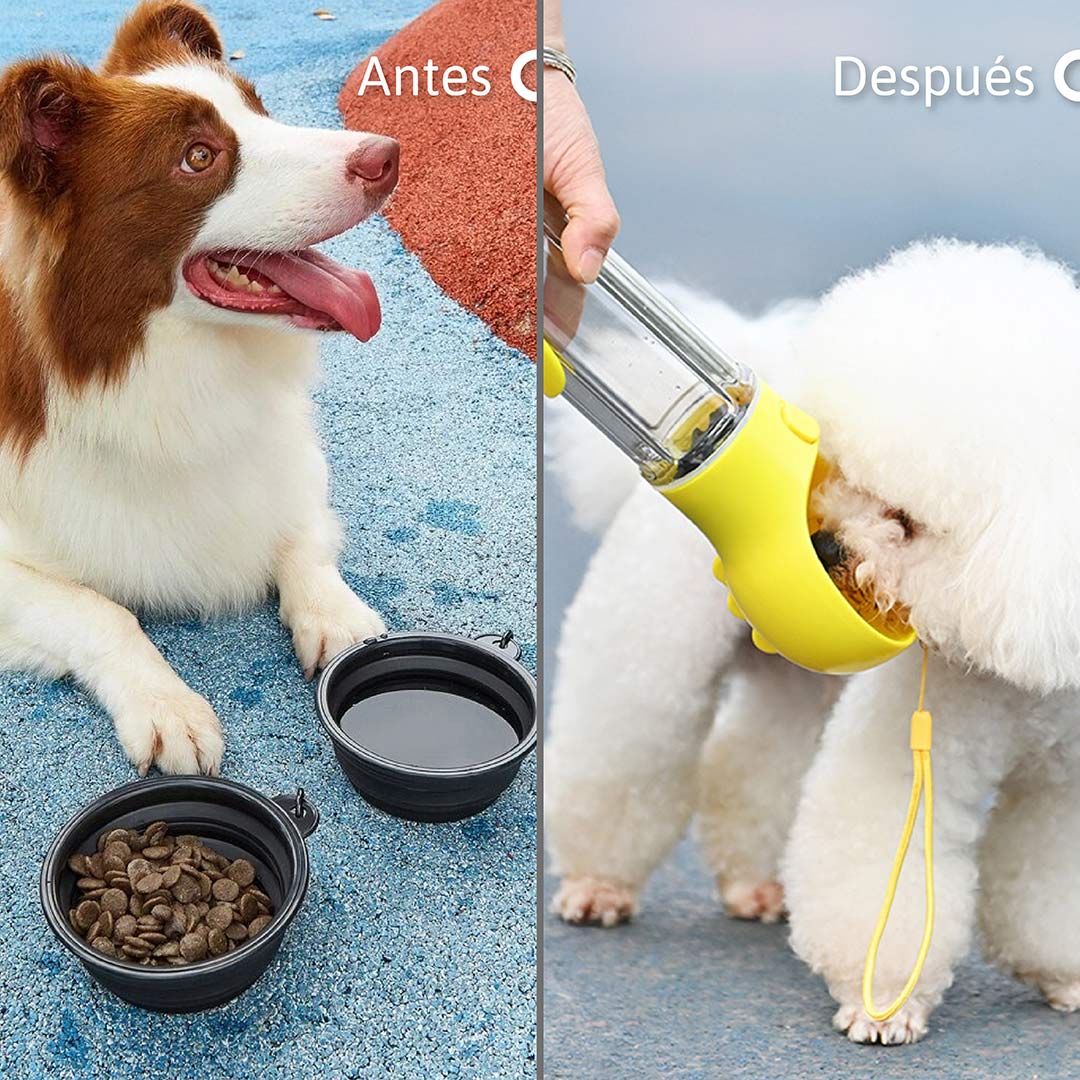Botella 4 en 1 para Mascotas: Hidrata, Alimenta y Limpia en Cada Aventura