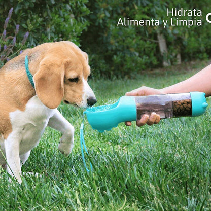 Botella 4 en 1 para Mascotas: Hidrata, Alimenta y Limpia en Cada Aventura