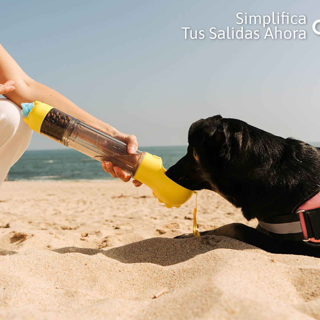 Botella 4 en 1 para Mascotas: Hidrata, Alimenta y Limpia en Cada Aventura