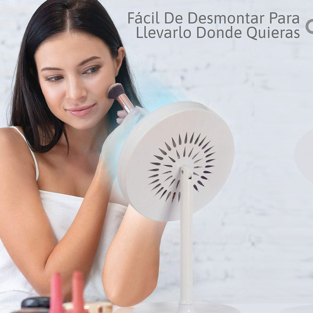 Espejo LED Portátil con Ventilador y Aumento 5X: Iluminación Perfecta