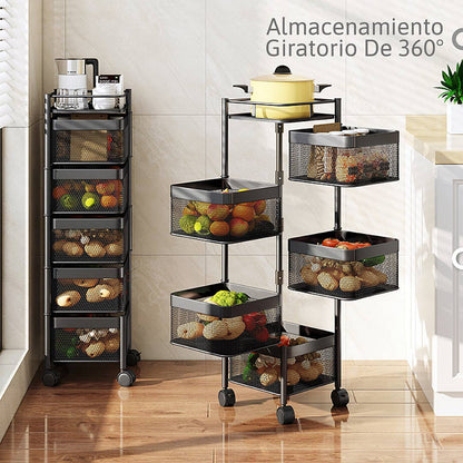Estante Giratorio Multiusos: Organizador de 5 Niveles con Ruedas