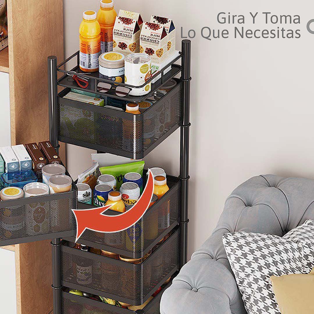 Estante Giratorio Multiusos: Organizador de 5 Niveles con Ruedas