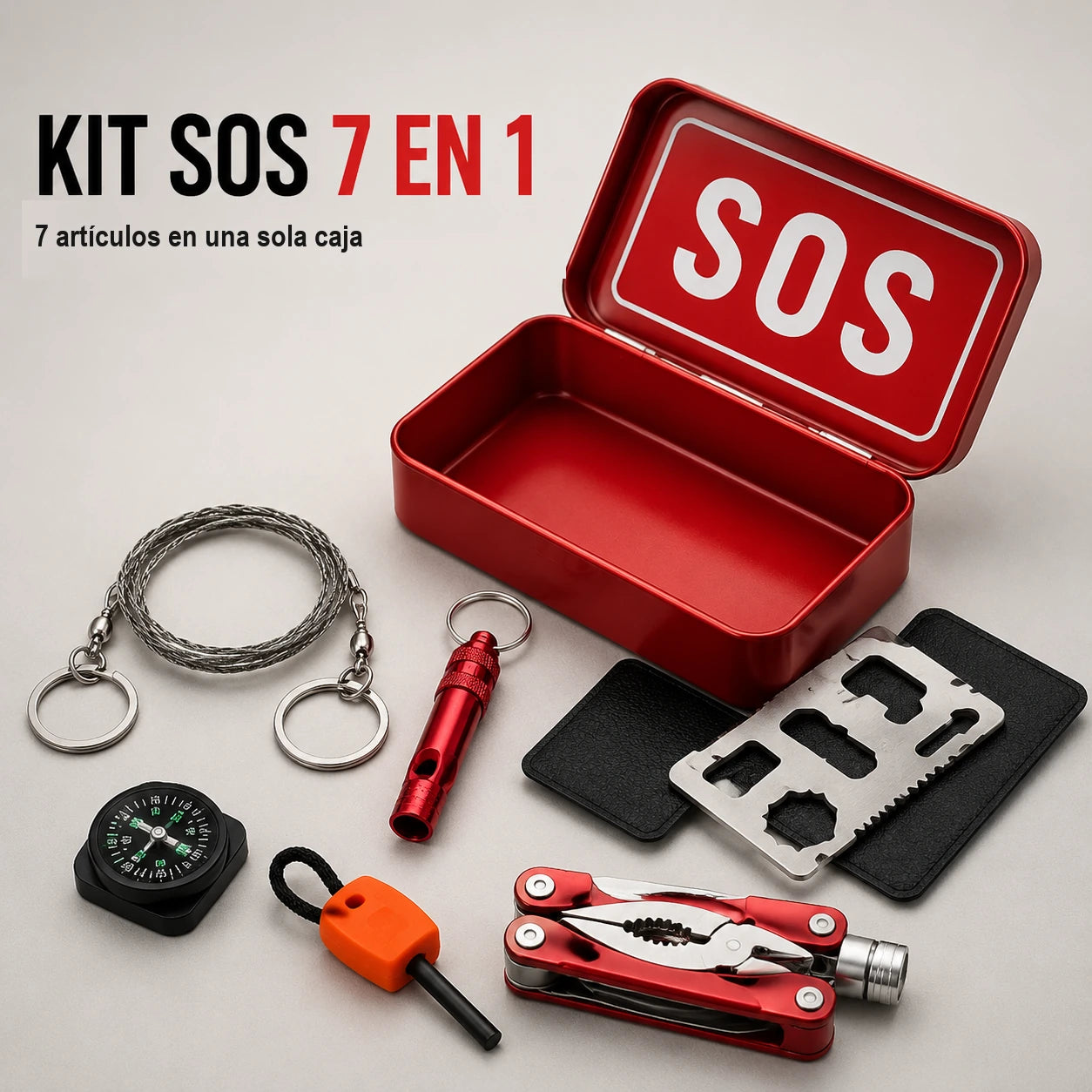 [A1] Kit SOS 7 en 1 con caja roja y siete artículos incluidos