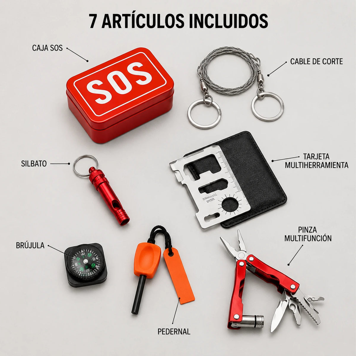 [A6] Contenido del Kit SOS 7 en 1 con caja y seis herramientas
