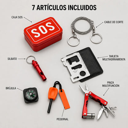 [A6] Contenido del Kit SOS 7 en 1 con caja y seis herramientas
