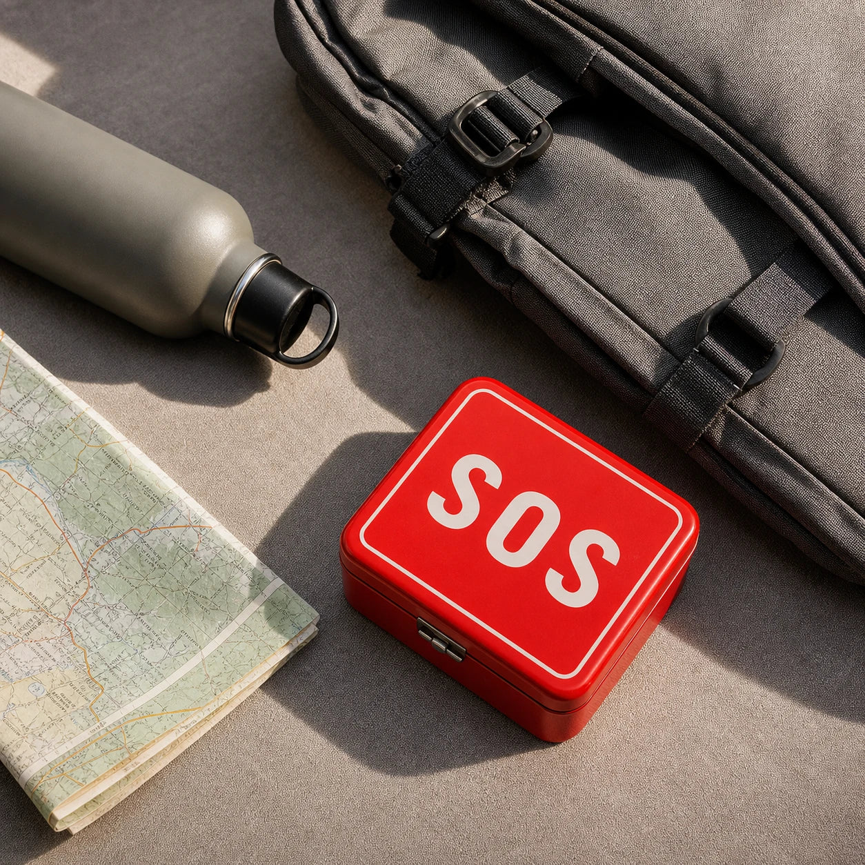 [B2] Kit SOS compacto junto a una mochila para una salida