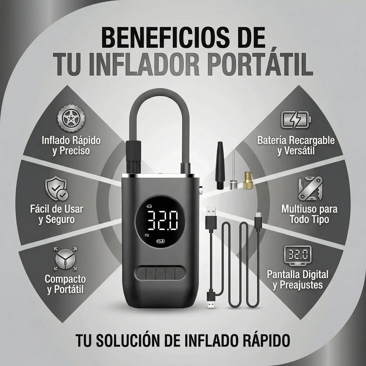 Inflador Portátil ZSX Pro Rápido