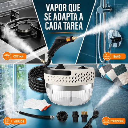 Usos de la limpiadora a vapor en cocina, baño, vidrios y tapicería