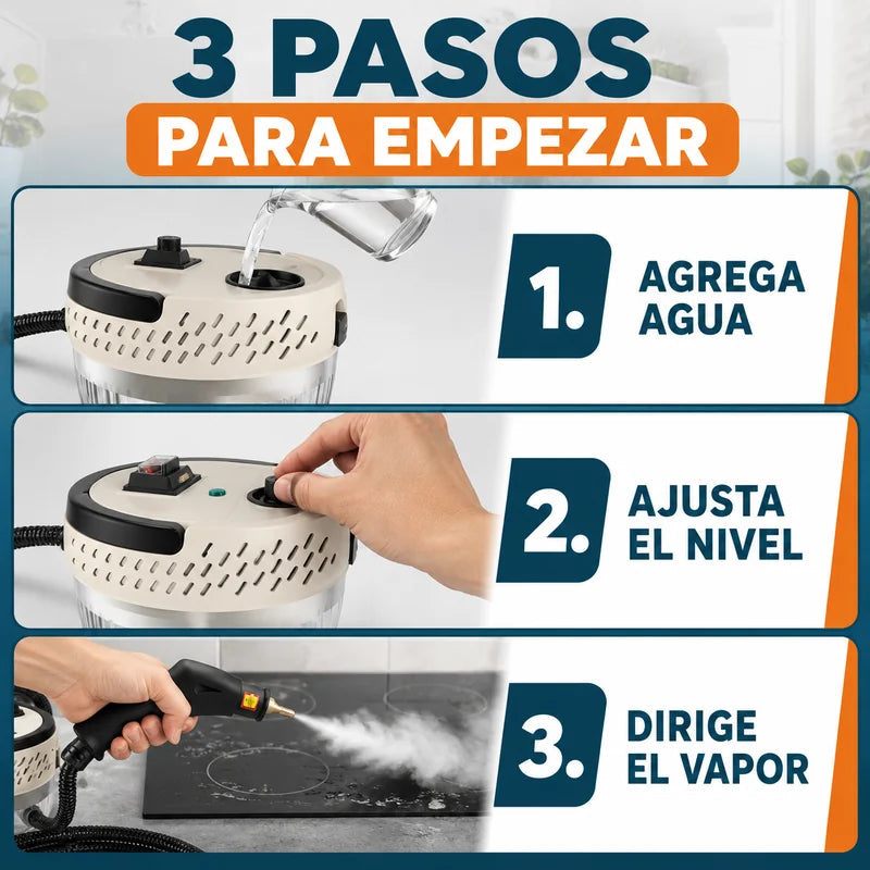 Tres pasos para usar la limpiadora a vapor