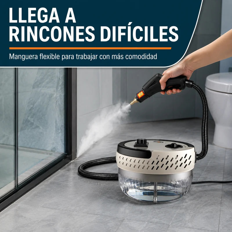 Limpiadora a vapor llegando a juntas y rincones del baño