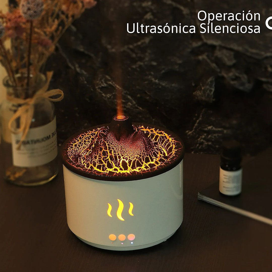 Volcán Humidificador Ultrasónico: Aromaterapia y Luz LED