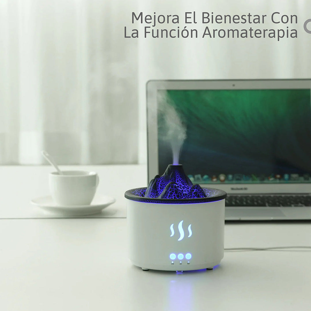 Volcán Humidificador Ultrasónico: Aromaterapia y Luz LED
