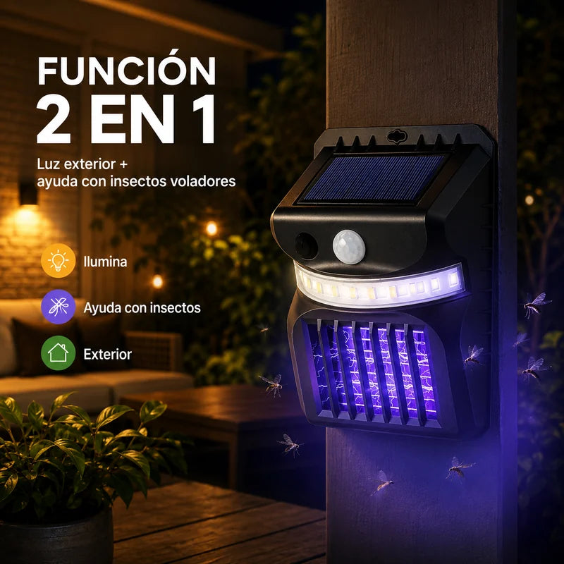 Lámpara solar 2 en 1 luz exterior y ayuda con insectos voladores